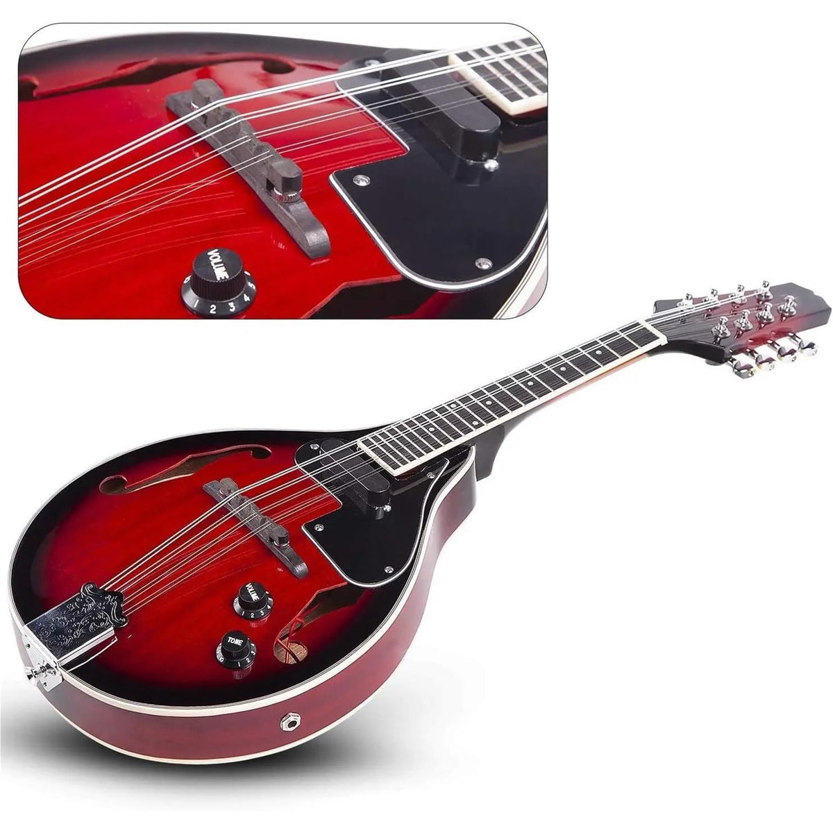 Acoustic Electric Mandolin Instrument Vintage Red Sunburst Mahogany Wood S119519