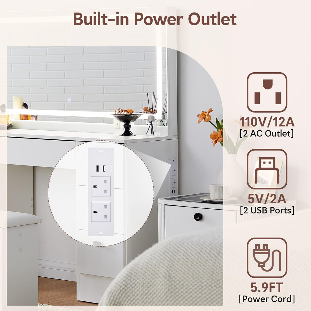 White 7 Drawer Vanity Desk with Mirror and Stool O47136