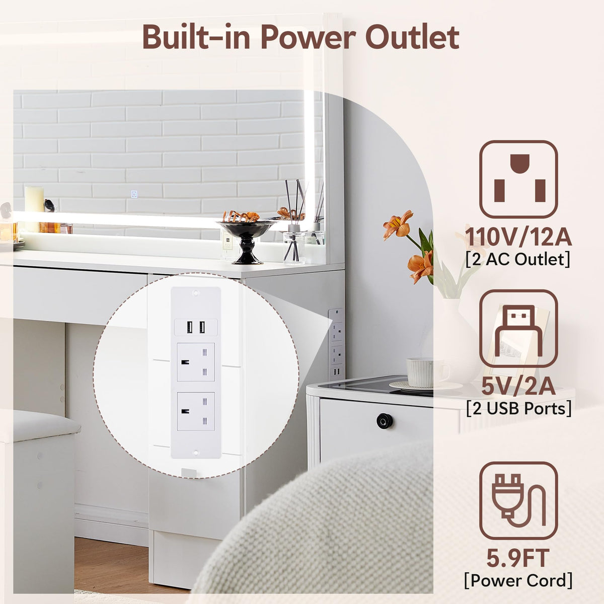 White 7 Drawer Vanity Desk with Mirror and Stool O47136