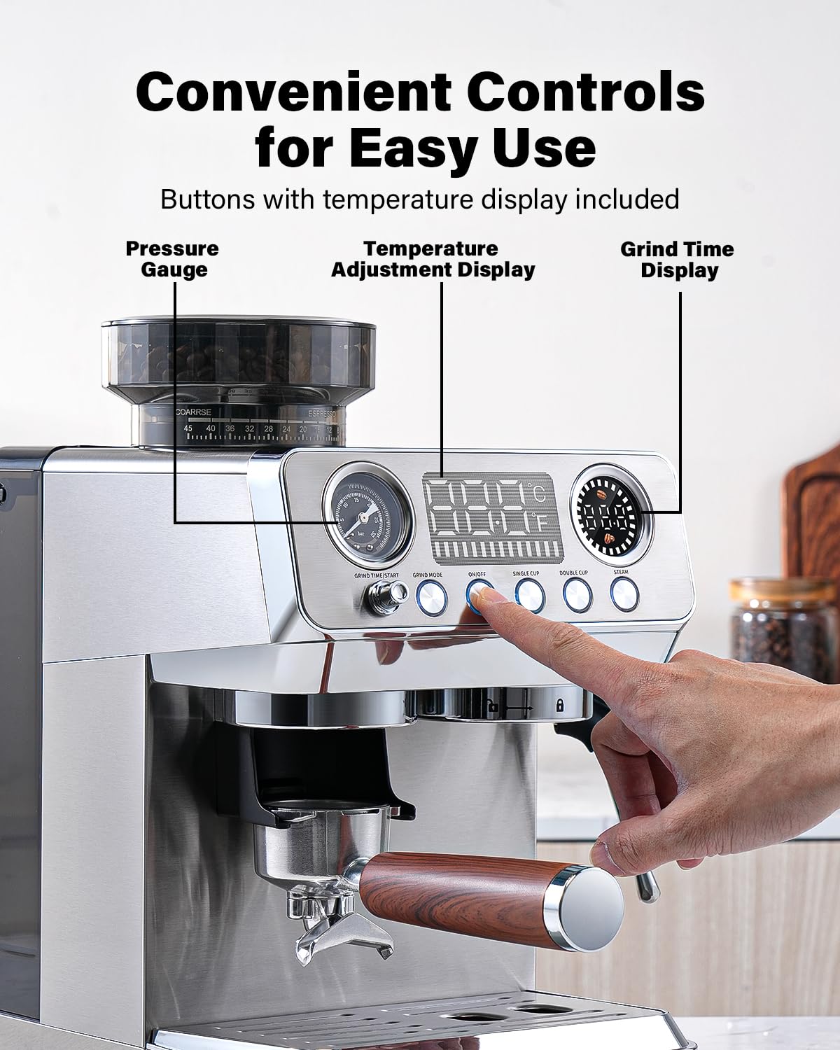 20 Bar Espresso Machine with Built-In Grinder H589