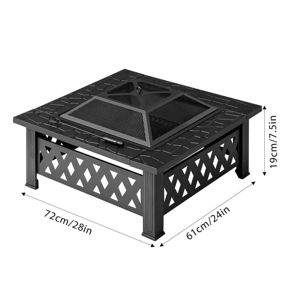 32 Inch Square Wood Burning Fire Pit Table with Spark Screen and Fire Poker E9321