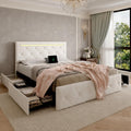 White PU Upholstered Full Size Bed Frame with 4 Storage Drawers H446993