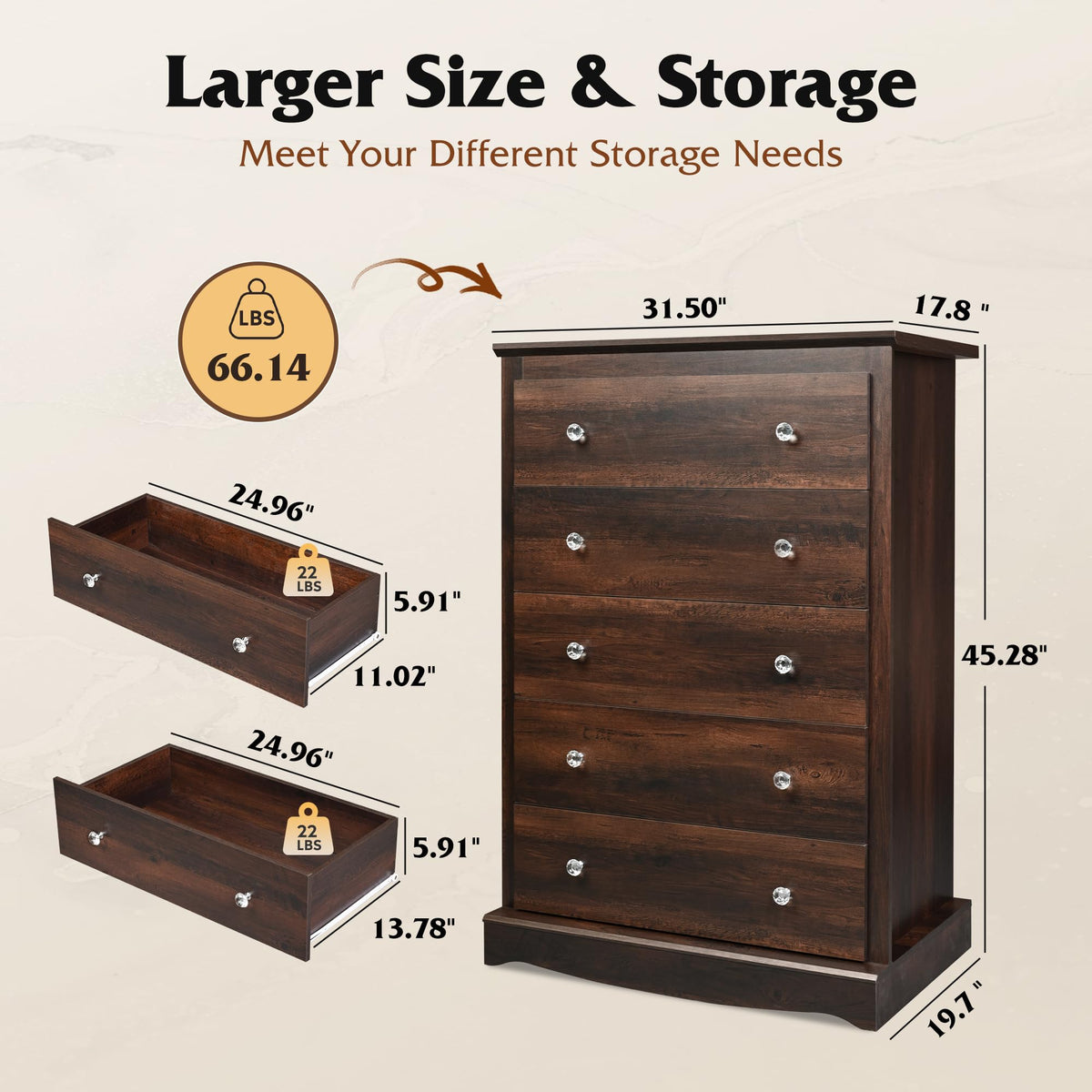 5 Drawer Rustic Brown Dresser C612585