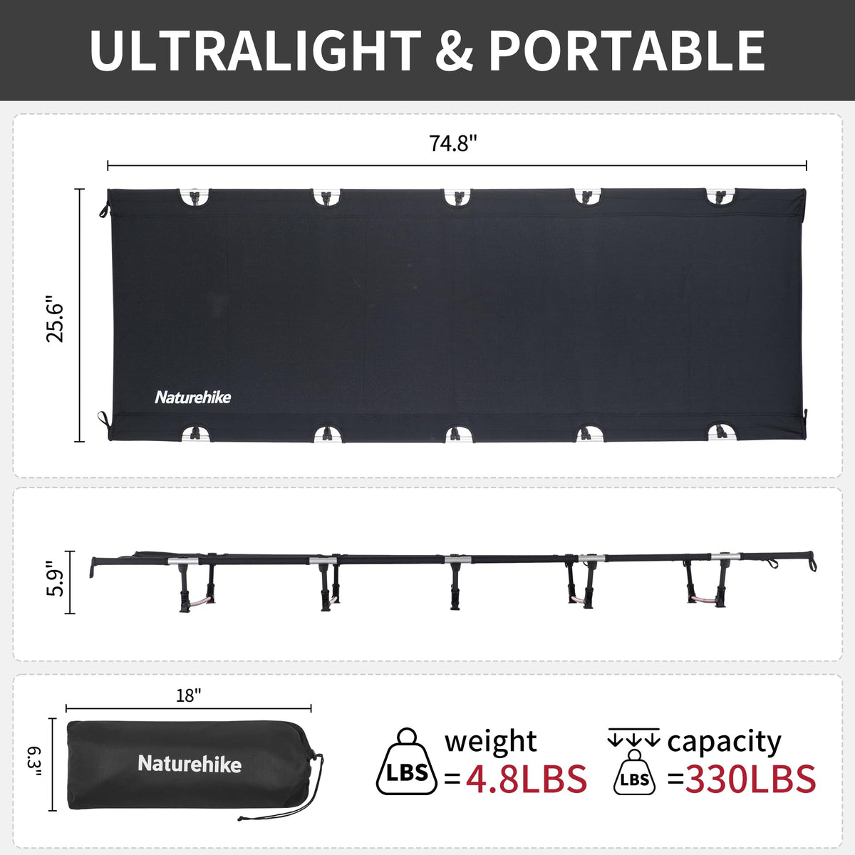 Ultralight Folding Camping Cot 330lbs L943