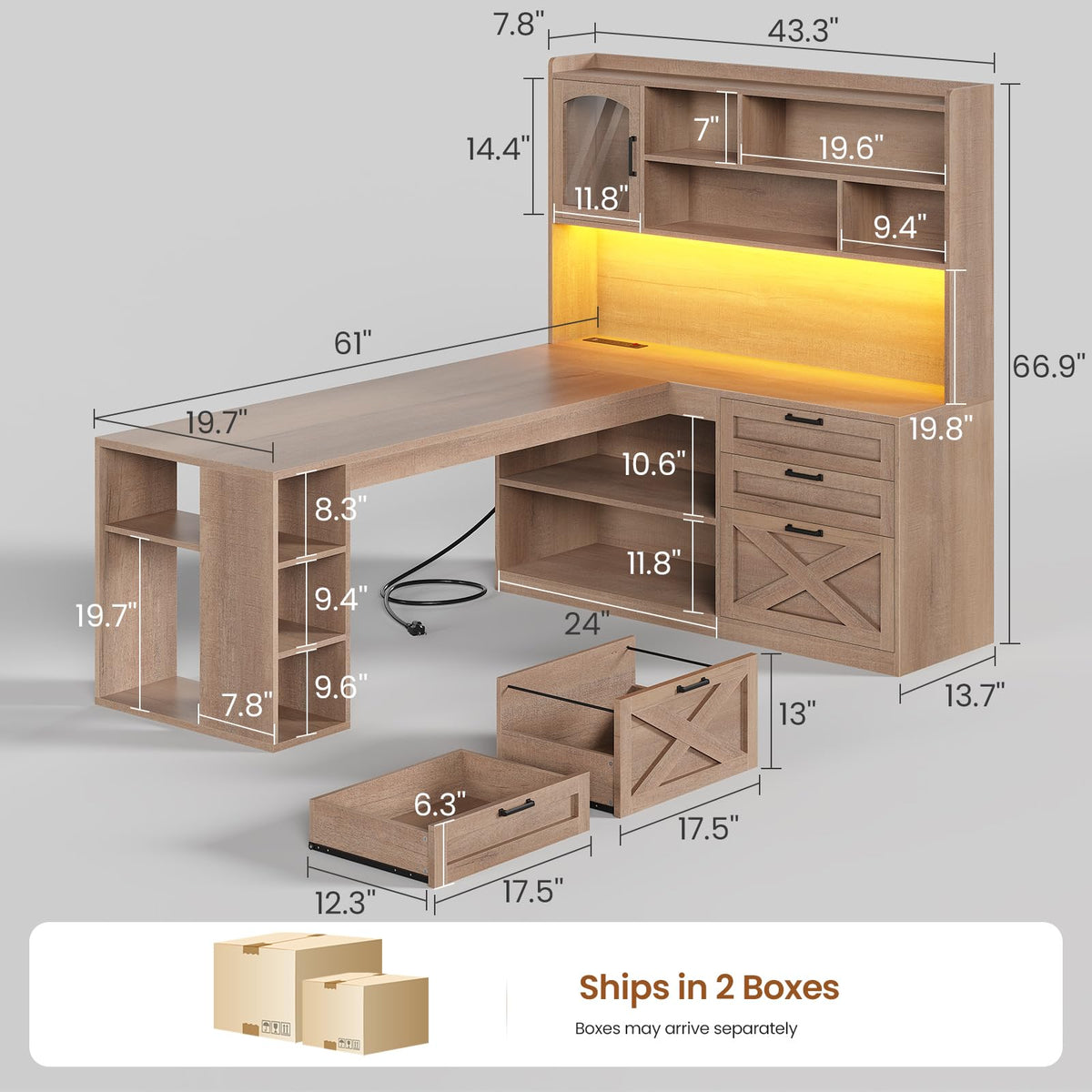 61" L Shaped Office Desk with Drawers and Storage K880588