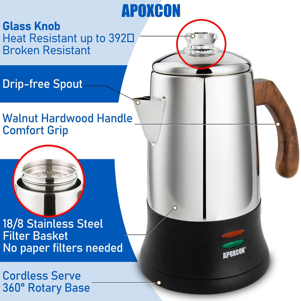 6 Cup Stainless Steel Electric Coffee Percolator L730905