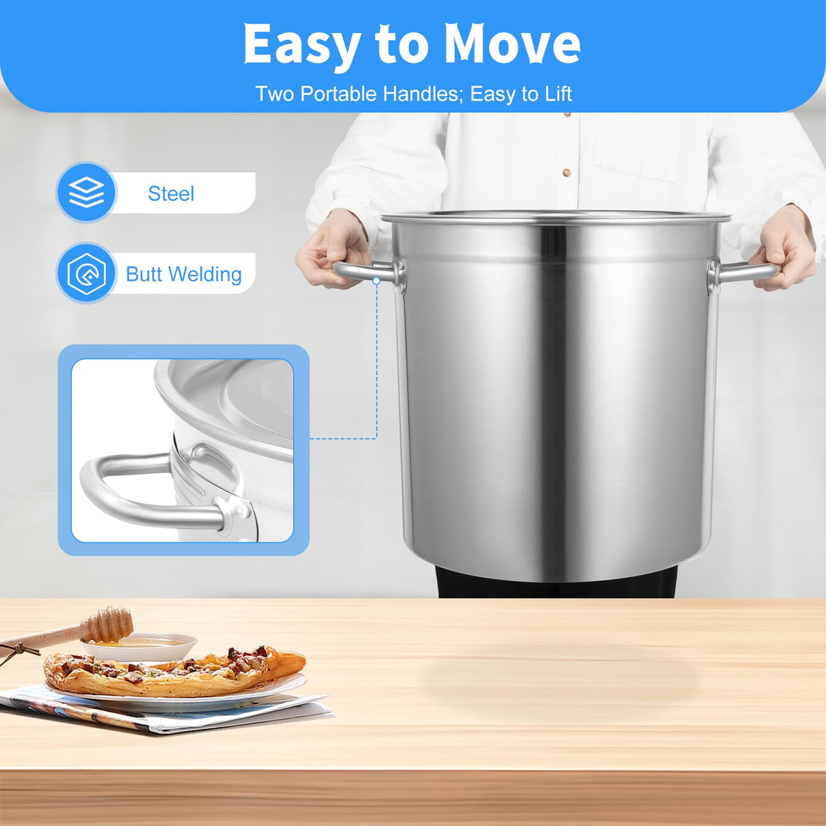 35L Stainless Steel Stockpot with Lid and 2 Handles P644