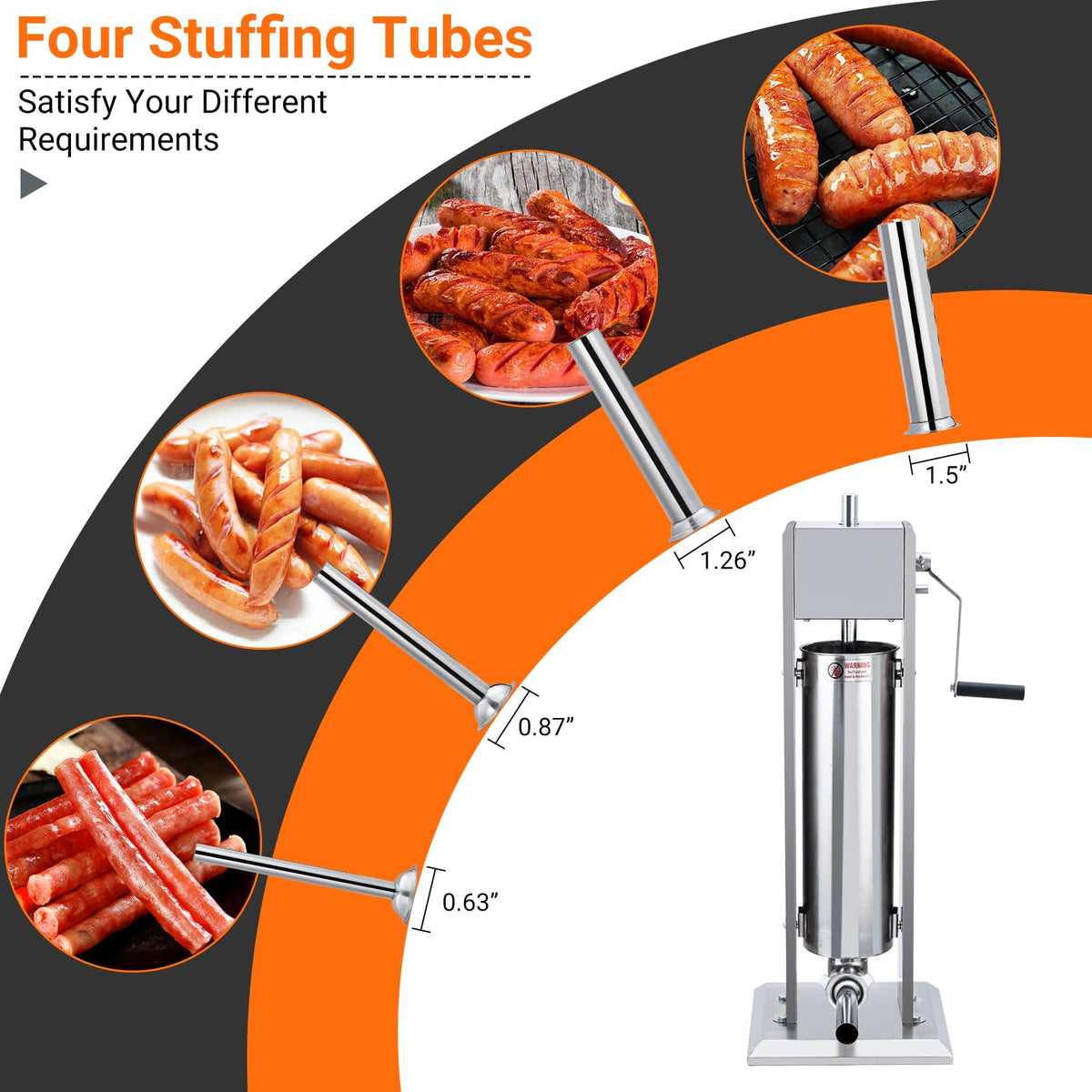 Manual Stainless Steel Sausage Stuffer with 4 Stuffing Tubes E978457