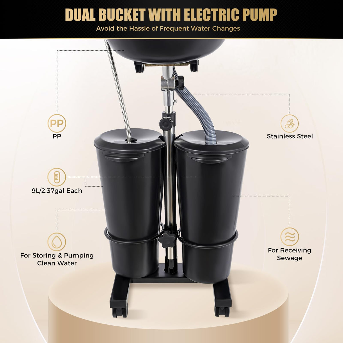 Portable Plastic Shampoo Bowl with Electric Pump and 2 Water Tanks M86962