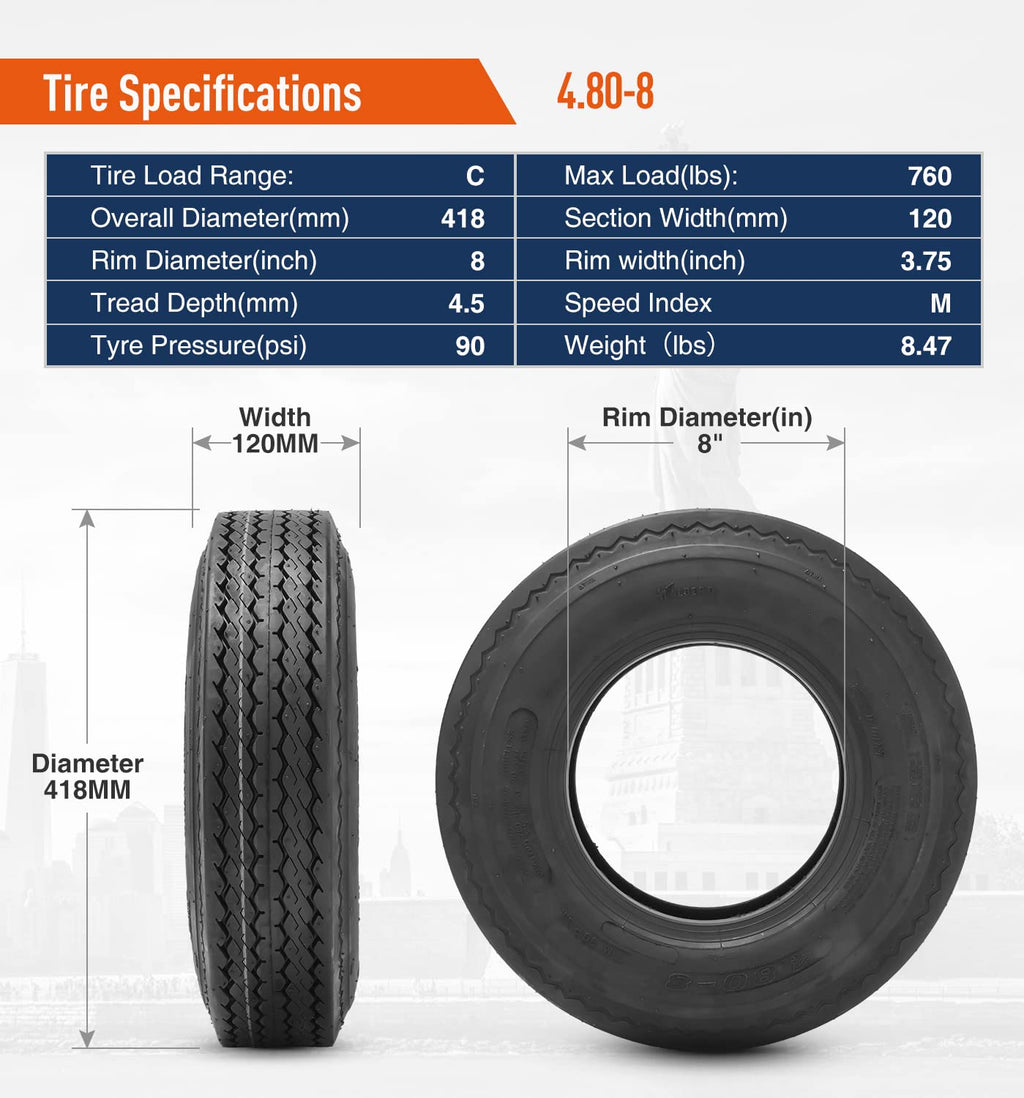 8 Trailer Tires Set of 2 Tubeless 6PR Load Range C Y9863