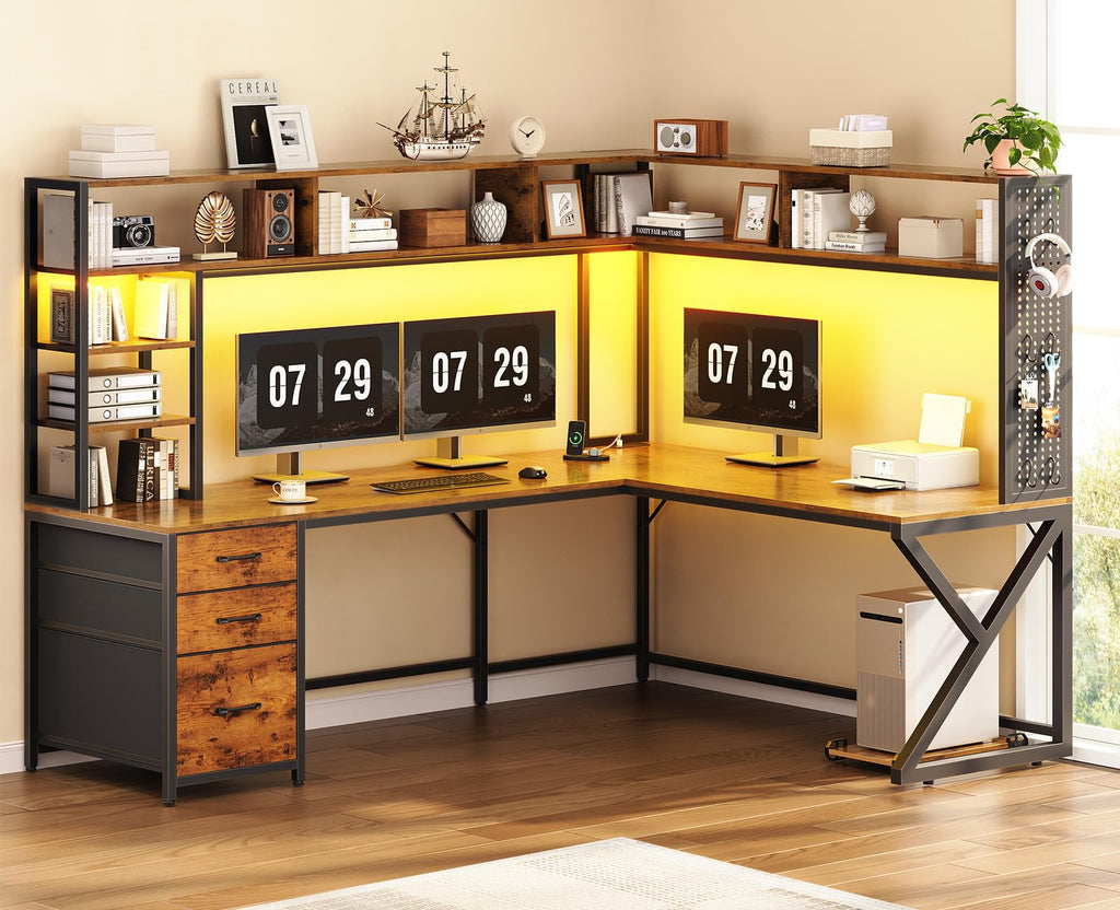 L Shaped Computer Desk with Hutch L641