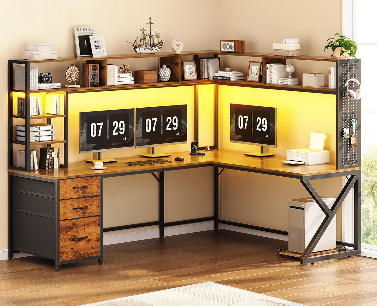 L Shaped Computer Desk with Hutch L641
