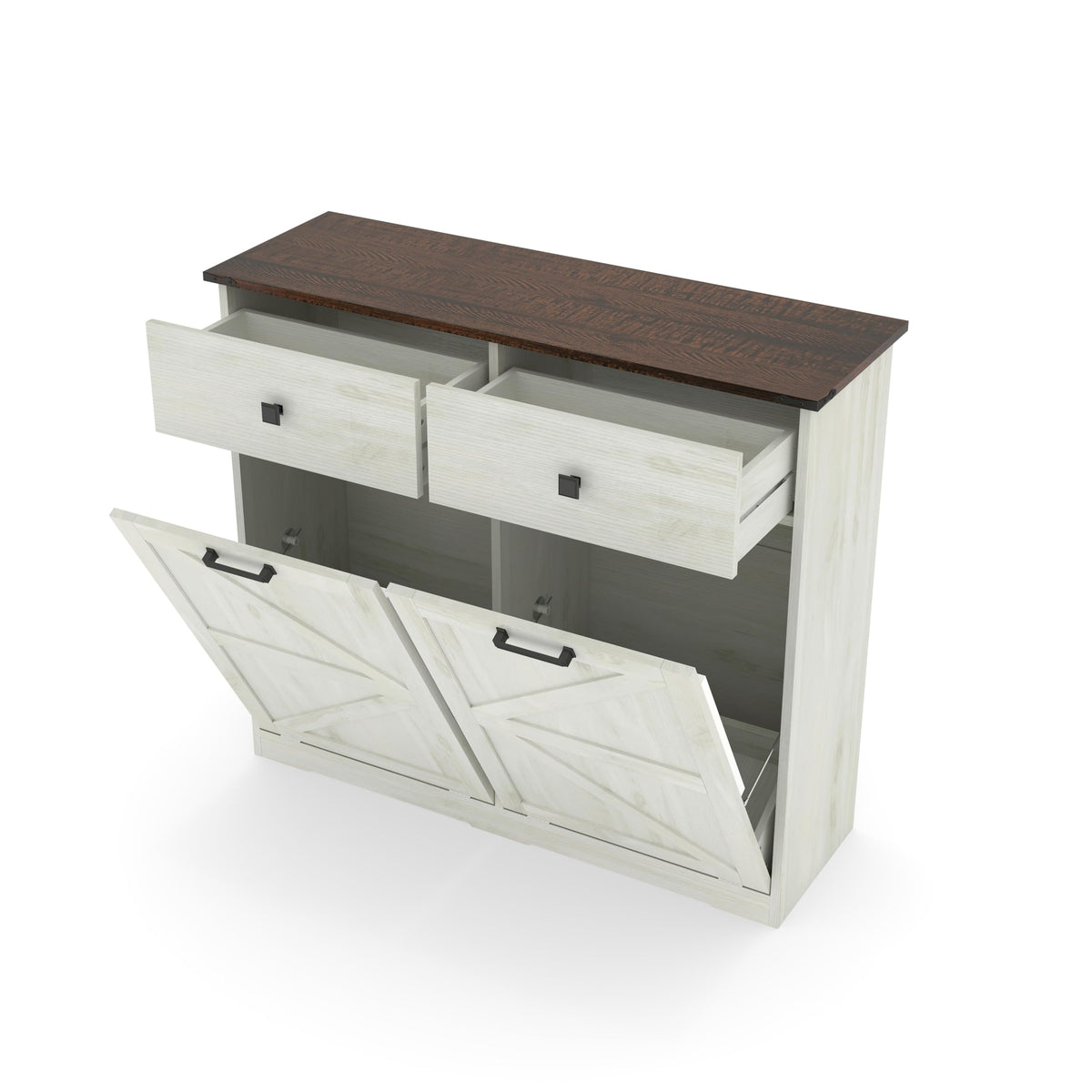 Antique White Laundry Hamper Cabinet with 2 Drawers C655793
