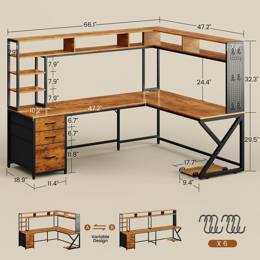 L Shaped Computer Desk with Hutch L641