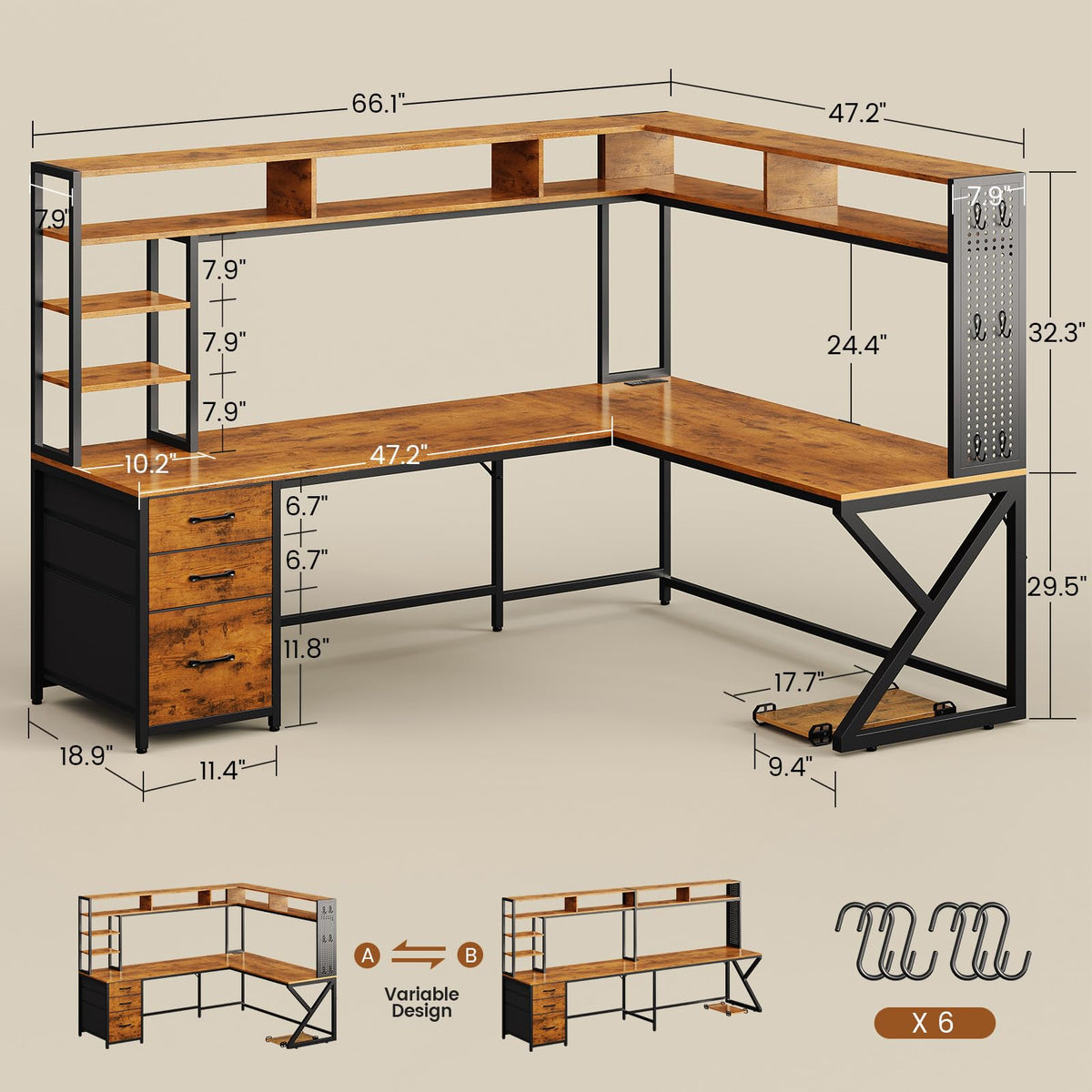 L Shaped Computer Desk with Hutch L641