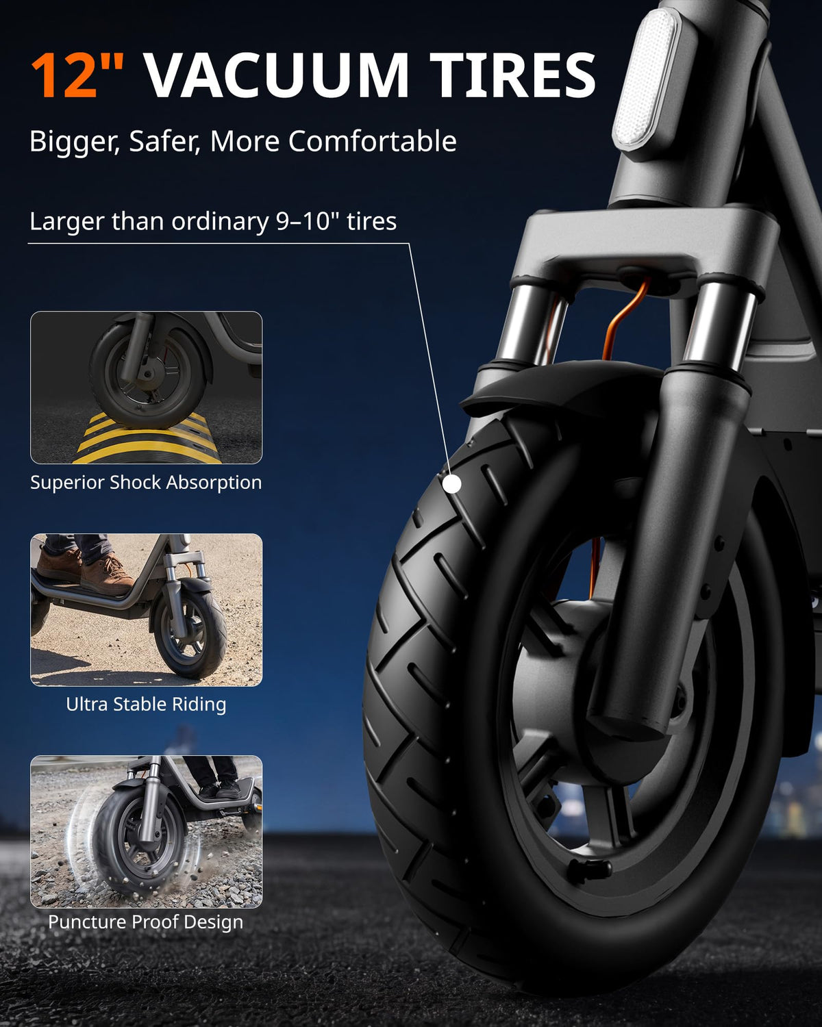 Electric Scooter for Adults, 20 MPH, 750W Peak Motor, 12" Tubeless Tires, Foldable C46573
