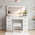 White 7 Drawer Vanity Desk with Mirror and Stool O47136
