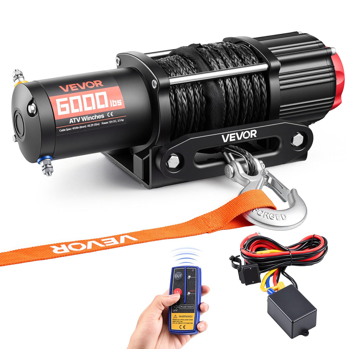 6000 lbs 12V Electric Winch with Synthetic Rope J708