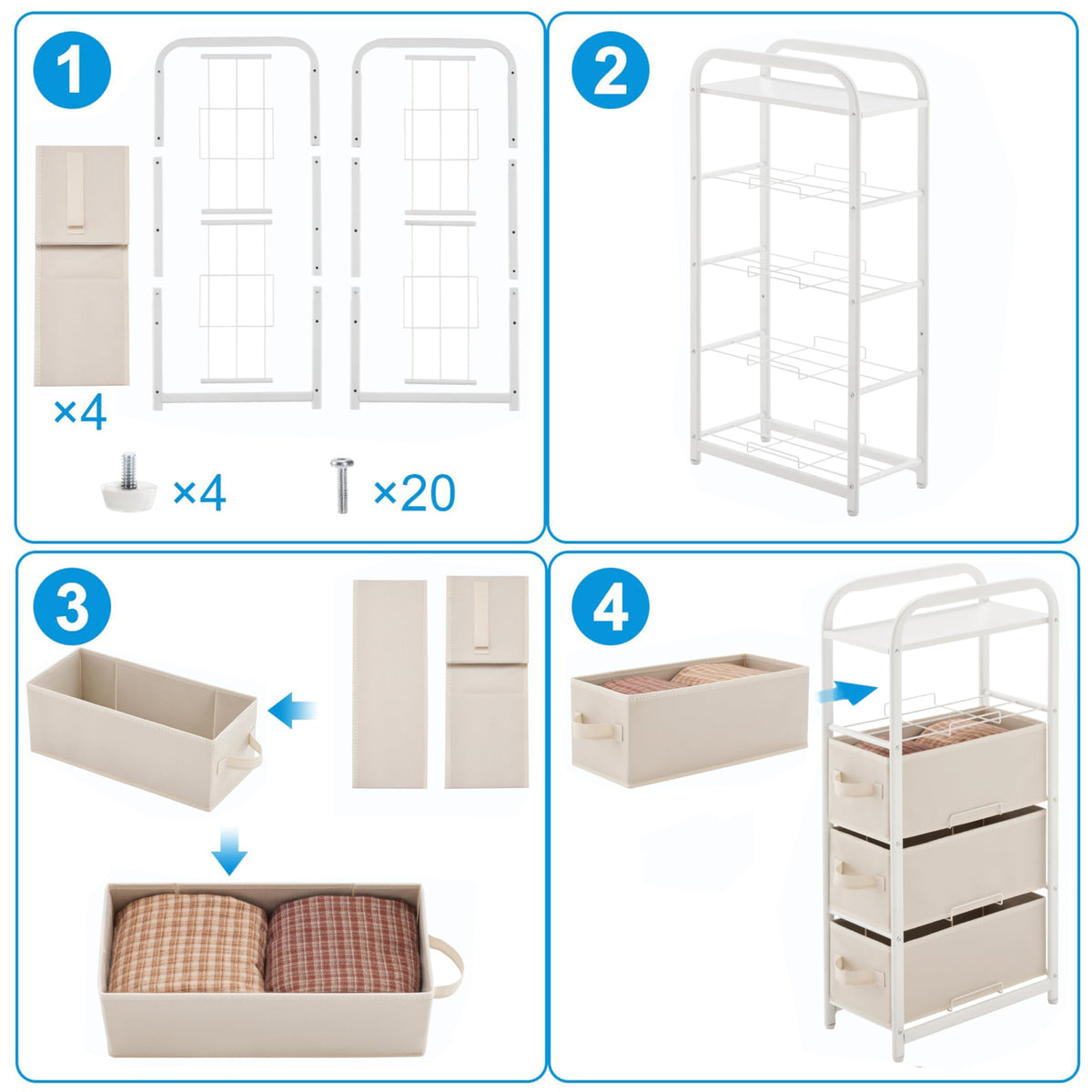 4 Drawer Narrow Fabric Dresser A3109