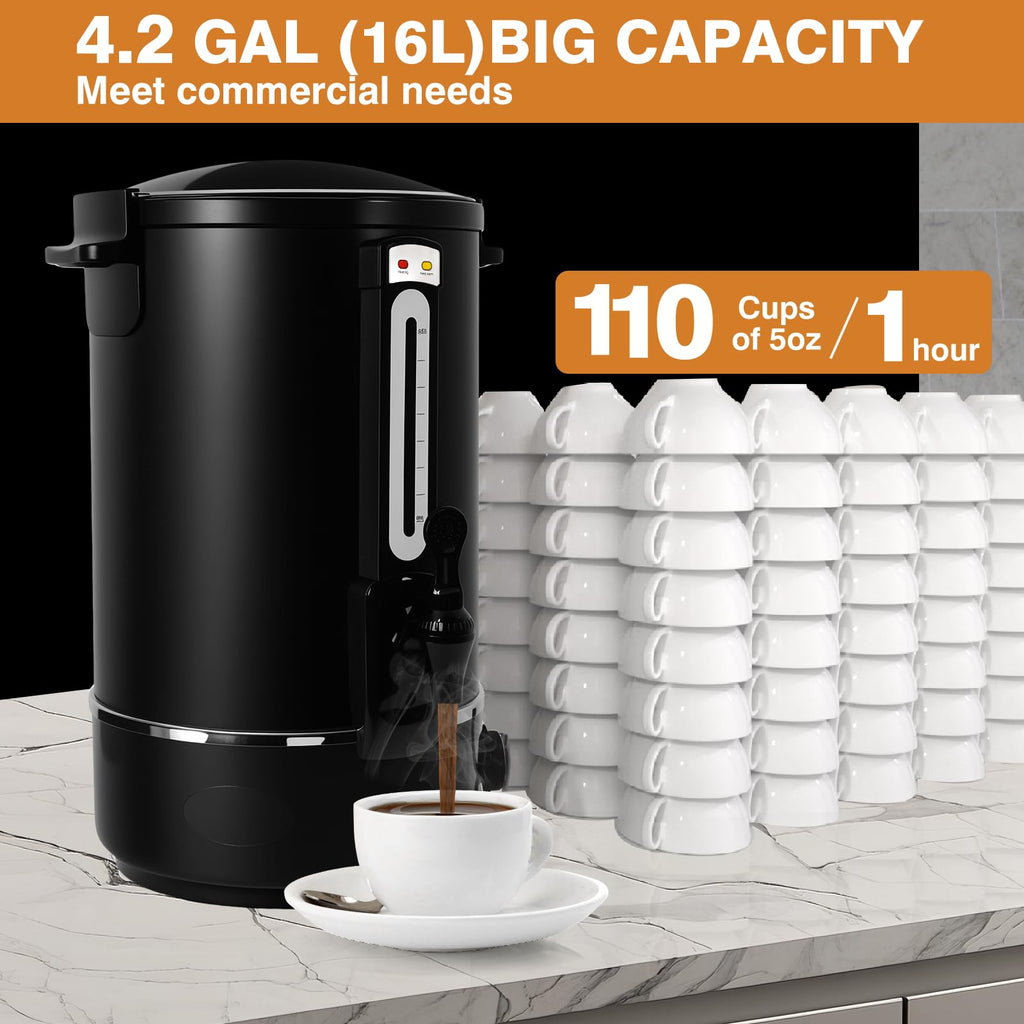 110 Cups Black Stainless Steel Commercial Coffee Urn W20911