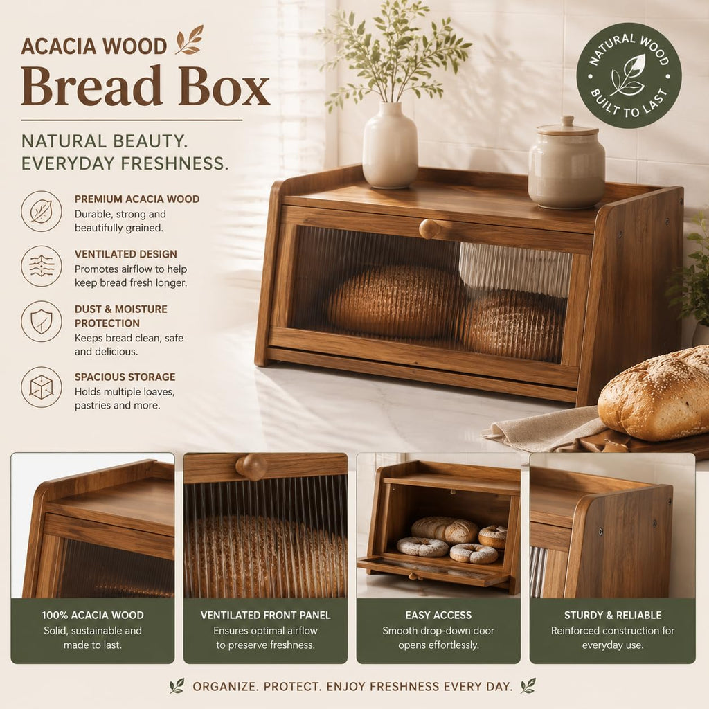 Acacia Wood Bread Box with Acrylic Window R412406
