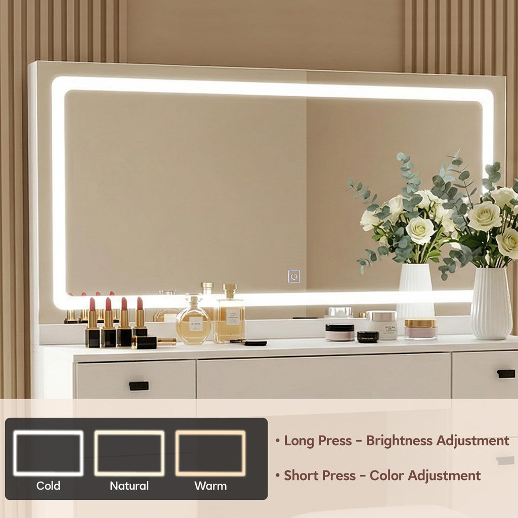 White 7 Drawer Vanity Desk with Mirror and Stool O47136