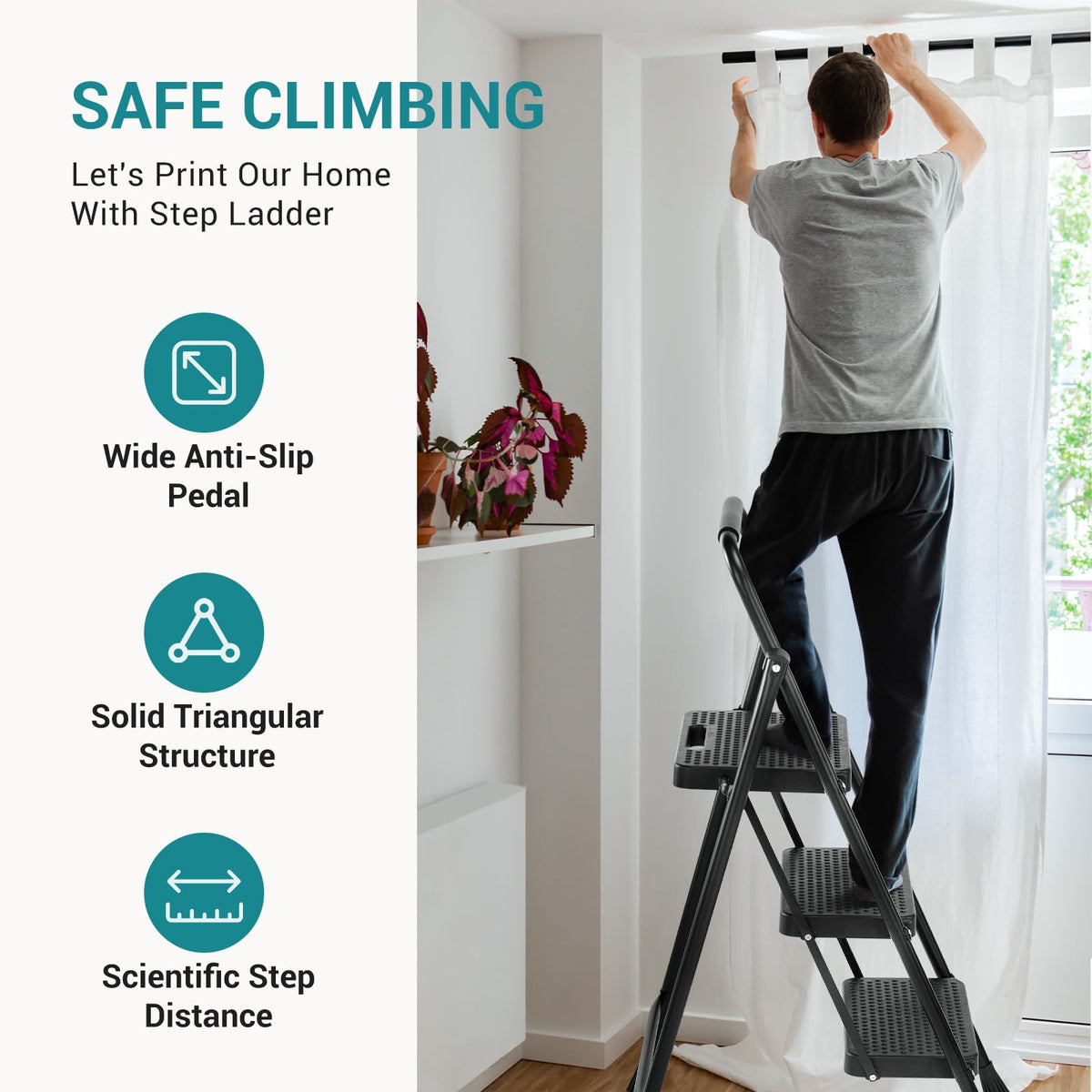 3 Step Foldable Step Stool with Anti-Slip Pedal R976