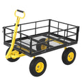 Heavy Duty Steel Garden Cart, 1200 LBS Load Capacity Wagon with 10 inch Tire and Rotating Handle, Black D26062