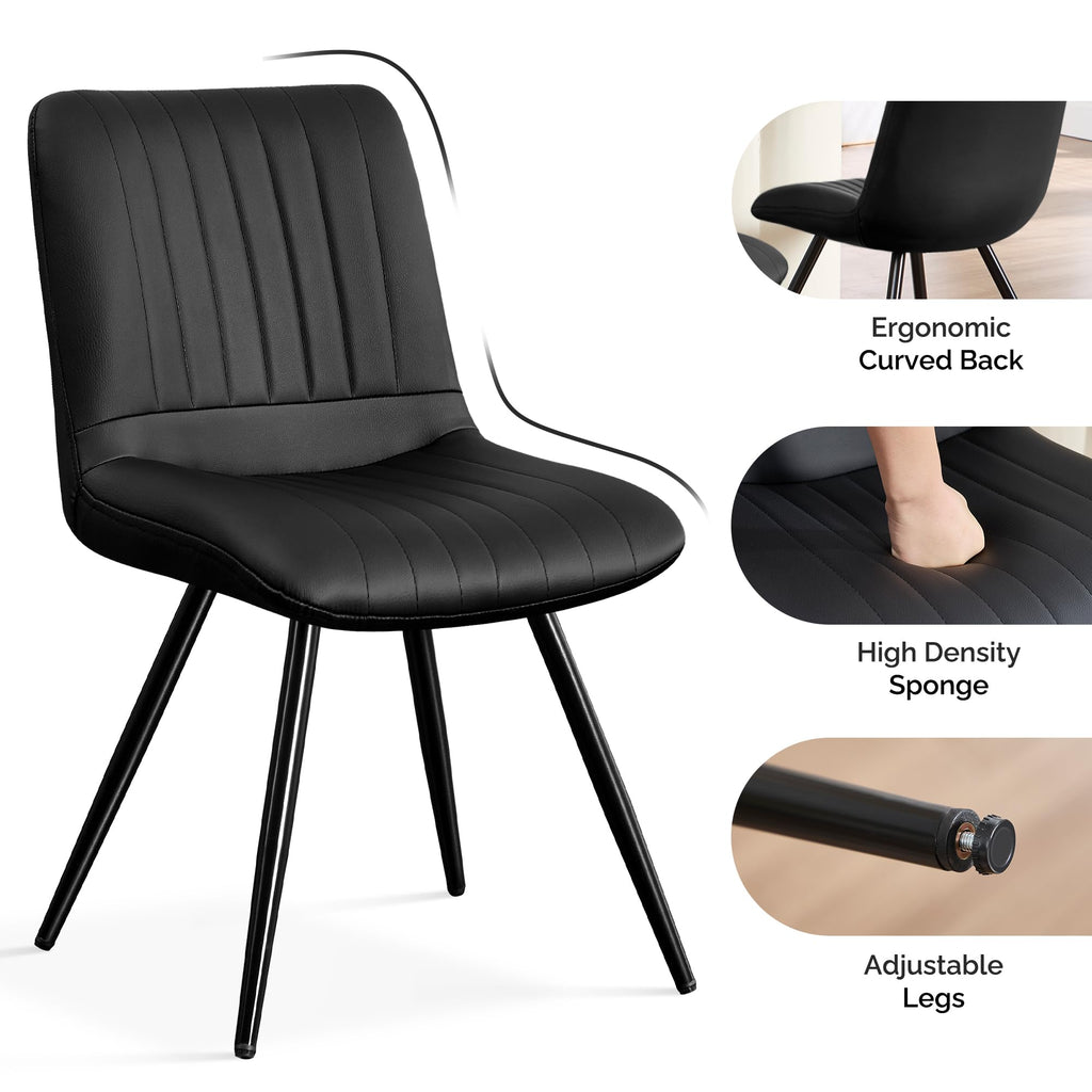 Black Dining Chairs Set of 4 PU Leather Metal Legs J562