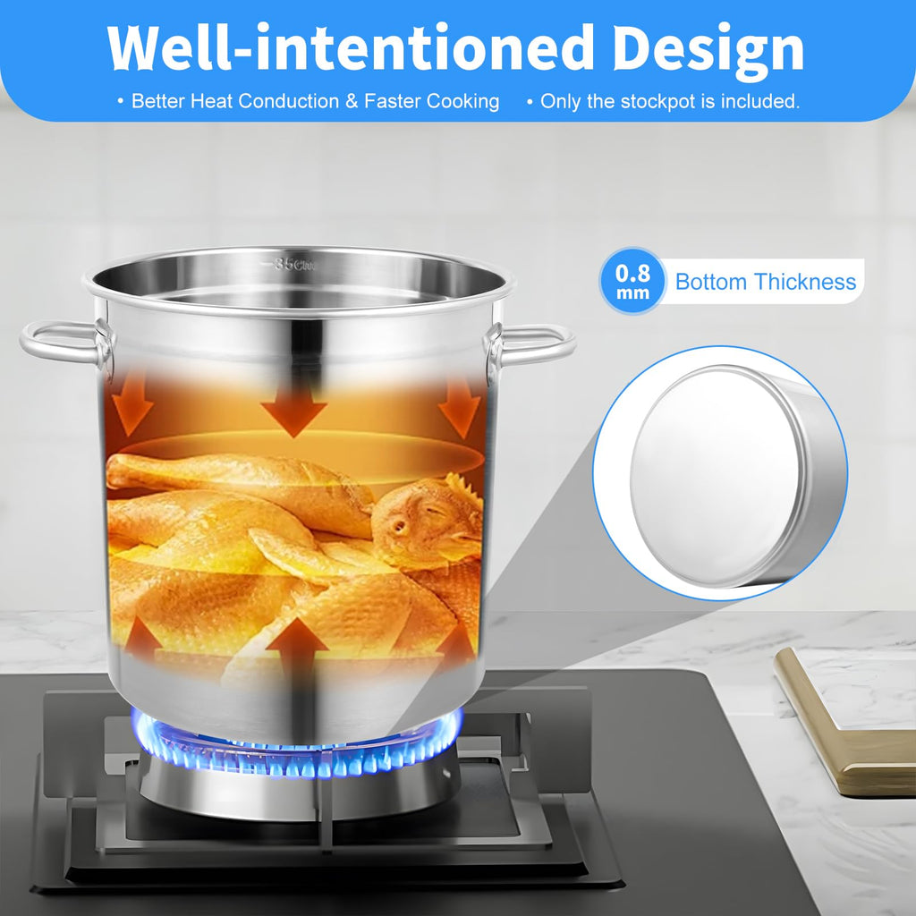 35L Stainless Steel Stockpot with Lid and 2 Handles P644