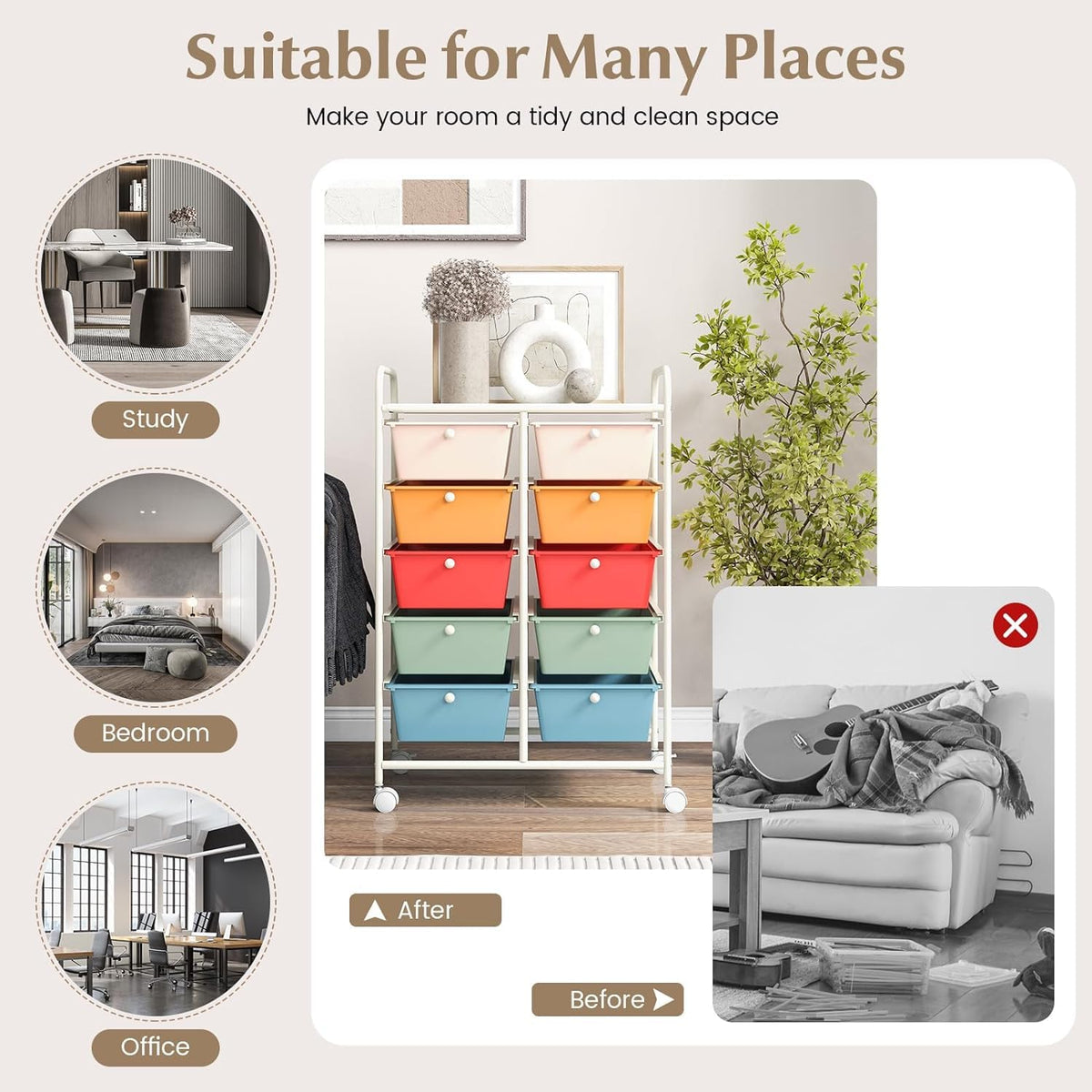10 Drawer Rolling Storage Cart with Metal Frame U7070