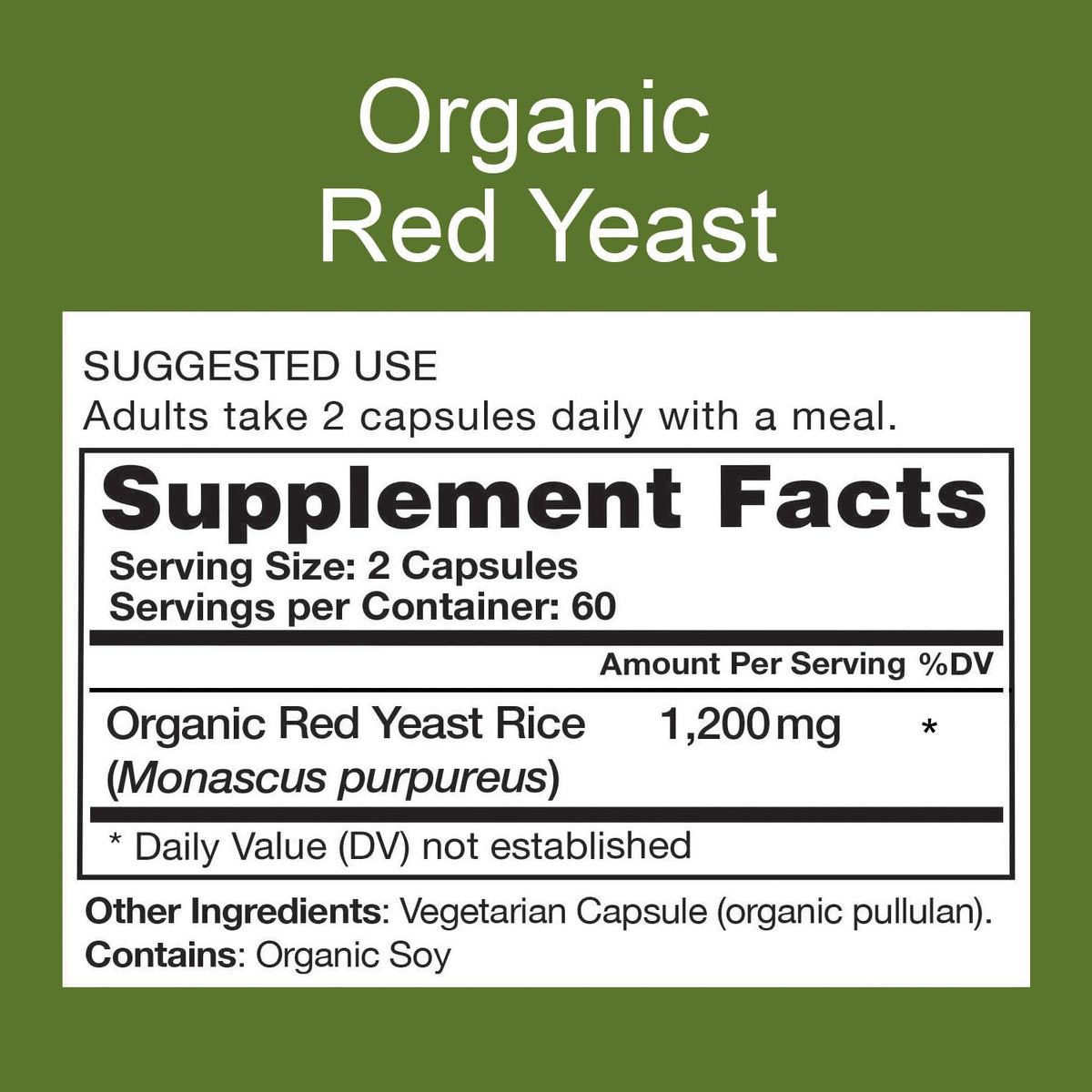 Organic Red Yeast Rice Supplement, 120 Capsules O2350