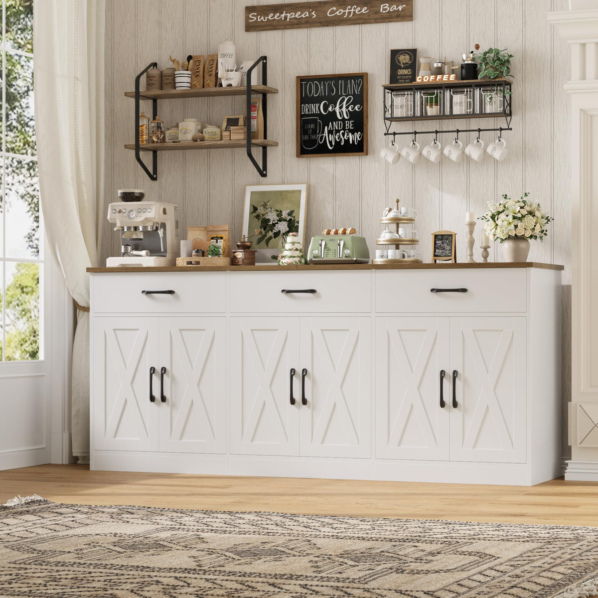 White Kitchen Sideboard Buffet Cabinet with Storage H45222