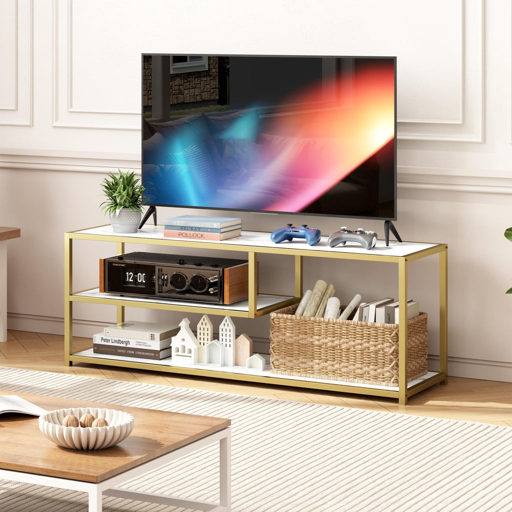 TV Stand for TVs up to 55 Inch, 3 Tier Media Console with Open Storage Shelves E54656