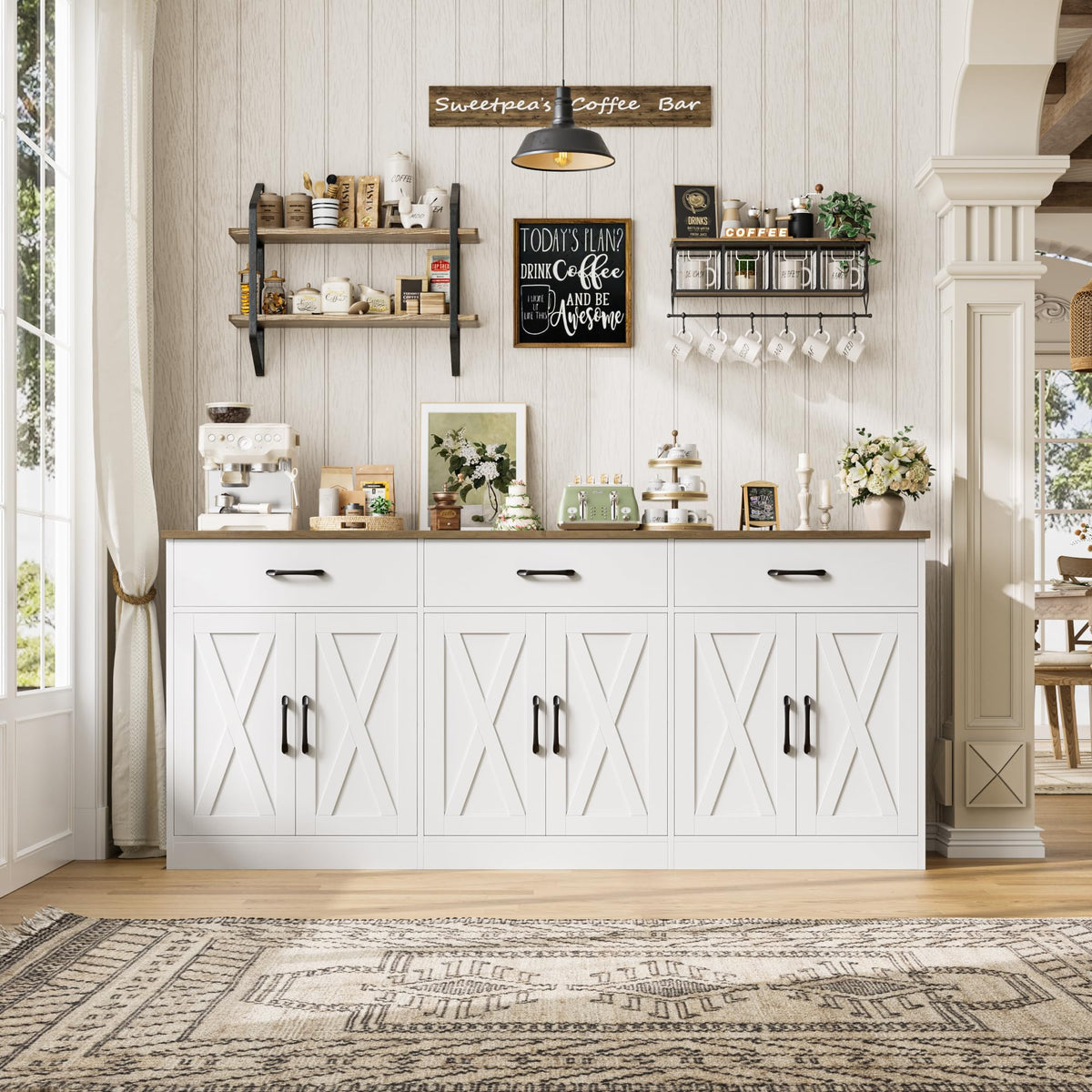 White Kitchen Sideboard Buffet Cabinet with Storage H45222