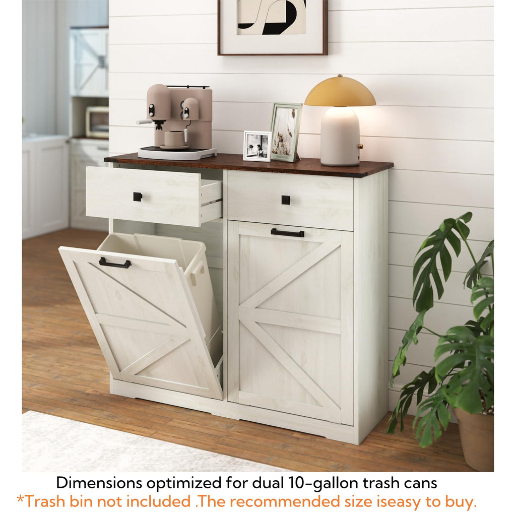 Antique White Laundry Hamper Cabinet with 2 Drawers C655793