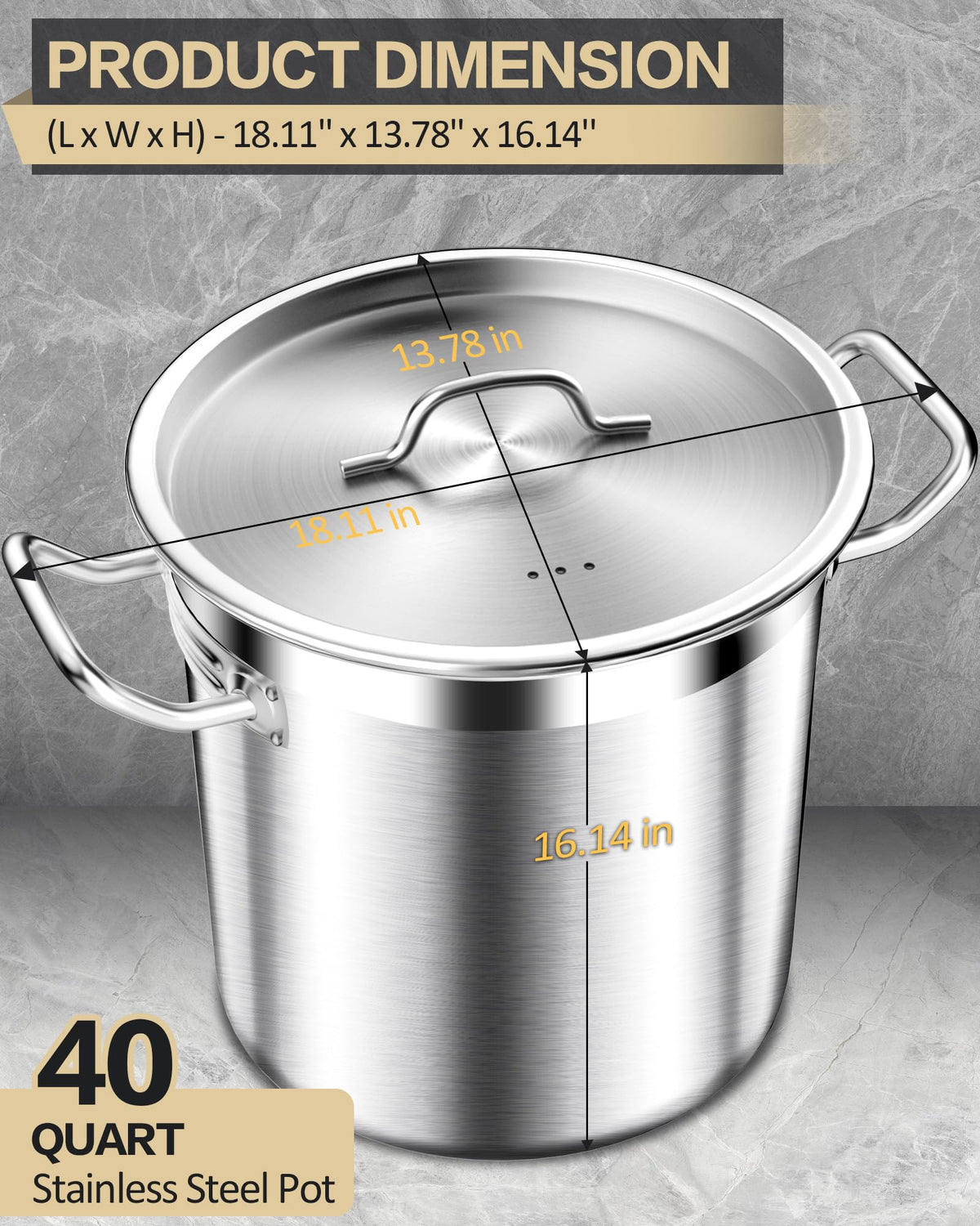Large Stainless Steel Stockpot with Lid 40 Quart I23870