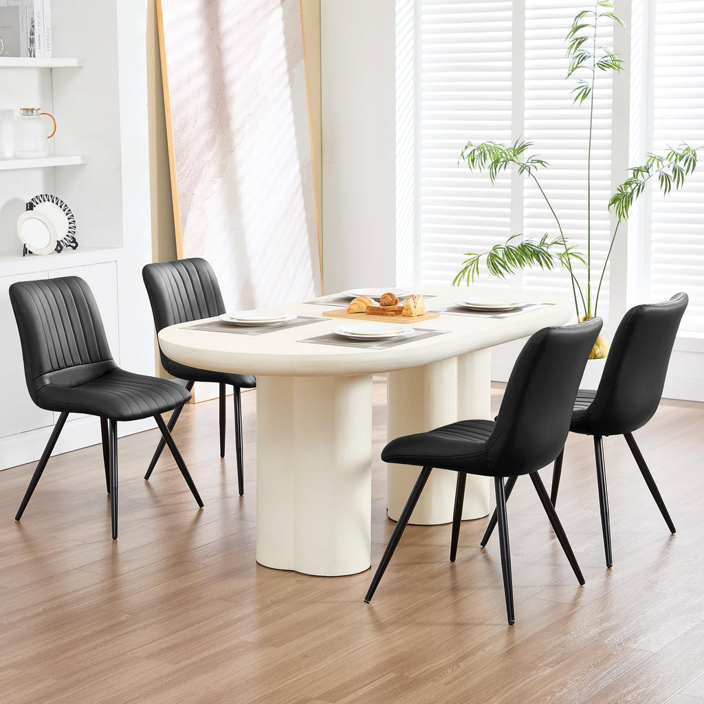 Black Dining Chairs Set of 4 PU Leather Metal Legs J562