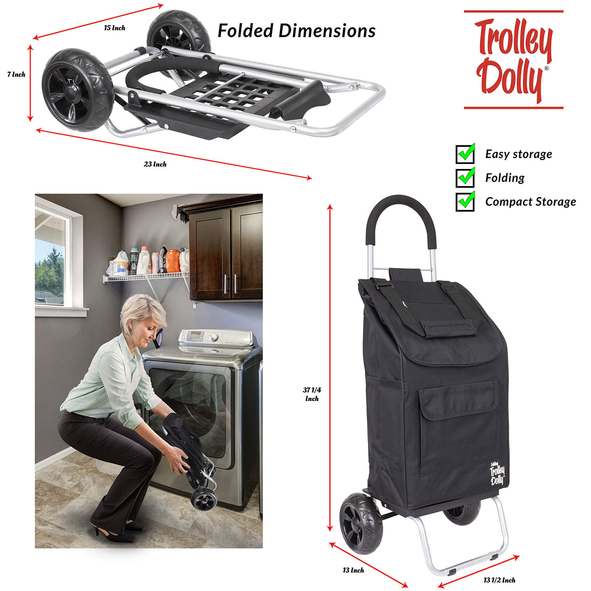 Black Foldable Shopping Cart with Wheels and Removable Bag C646