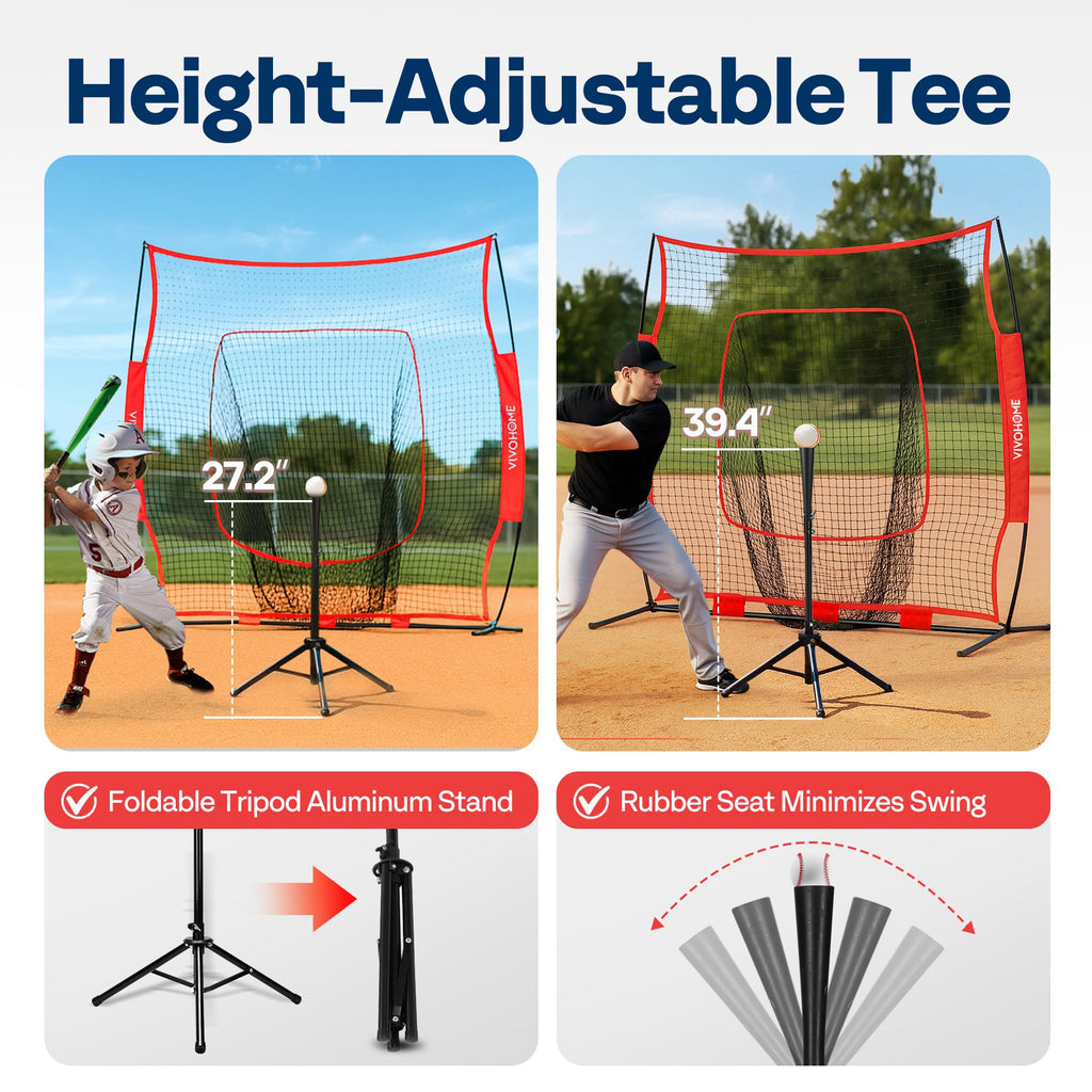Baseball & Softball Training Net with Batting Tee, 7 x 7 ft. W402030