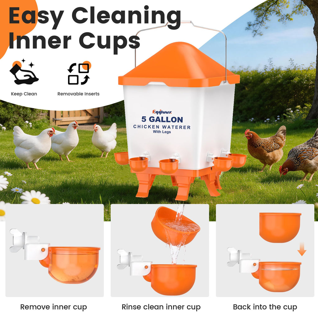 5 Gallons Chicken Waterer Bucket with Cups and Adjustable Legs D5541