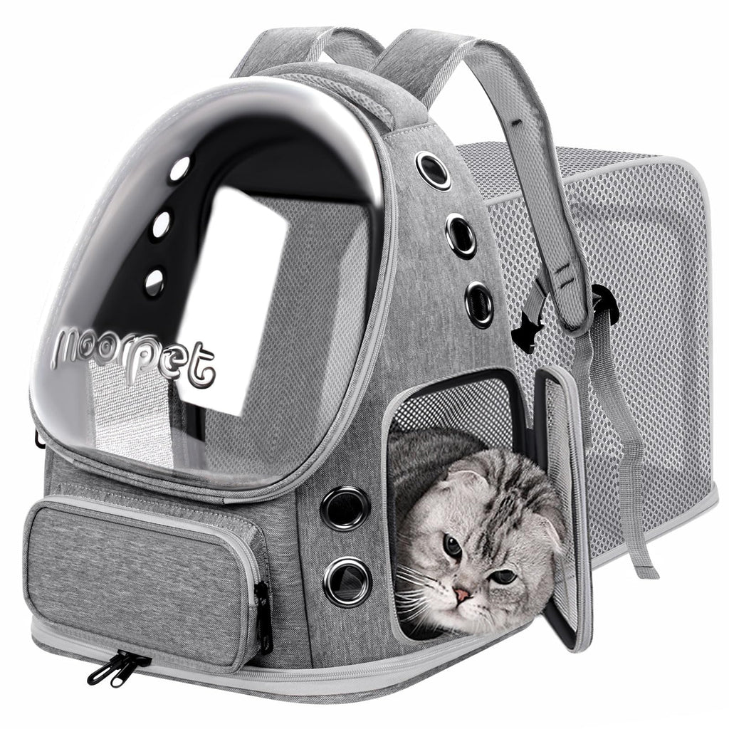 Breathable Cat Bubble Backpack Large Space Pet Carrier Backpack Expandable for Kitty Dog, Foldable Airline Approved Cat Backpack, Transparent PetTravel Backpack Up to 20 lbs (Green) (Grey) K974