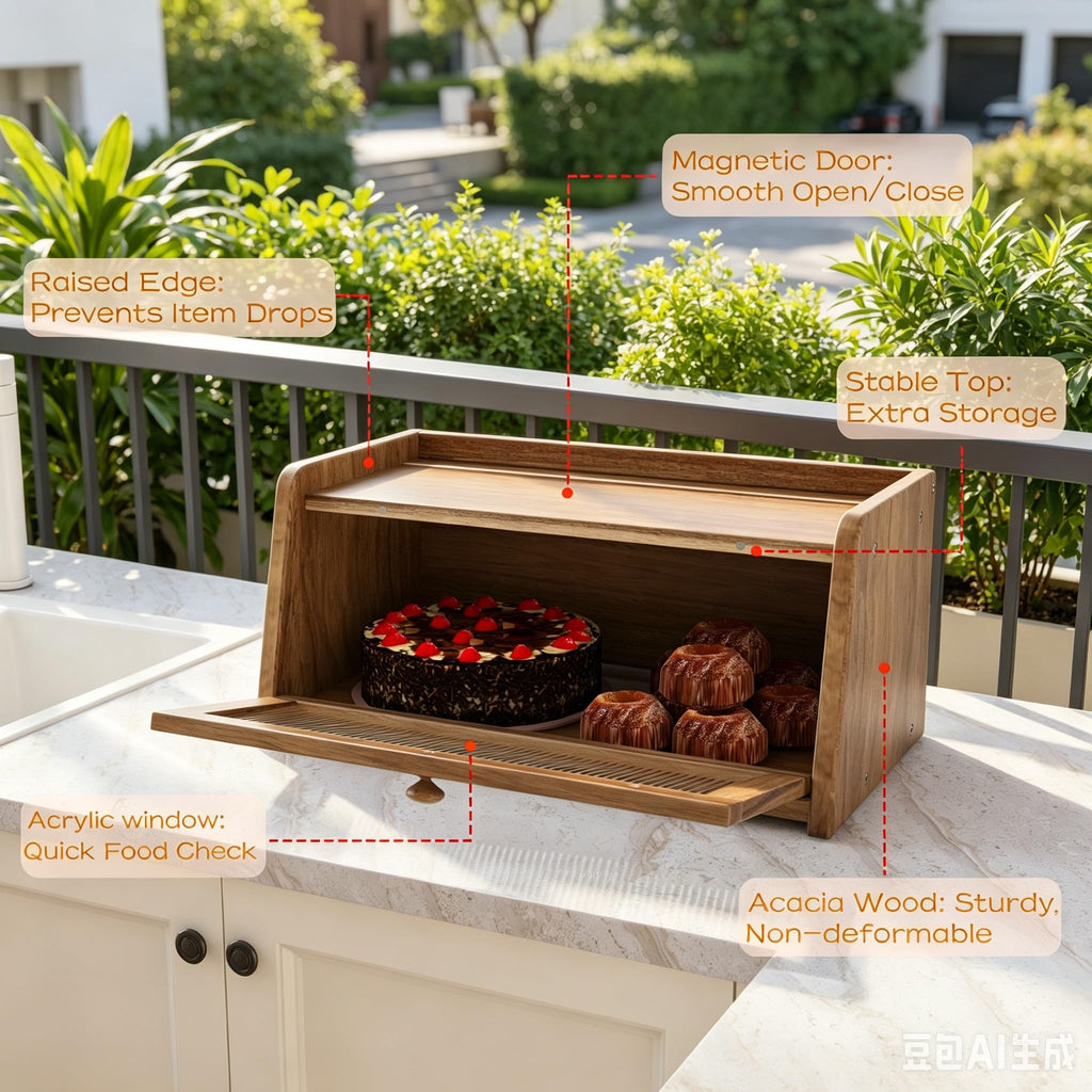 Acacia Wood Bread Box with Acrylic Window R412406