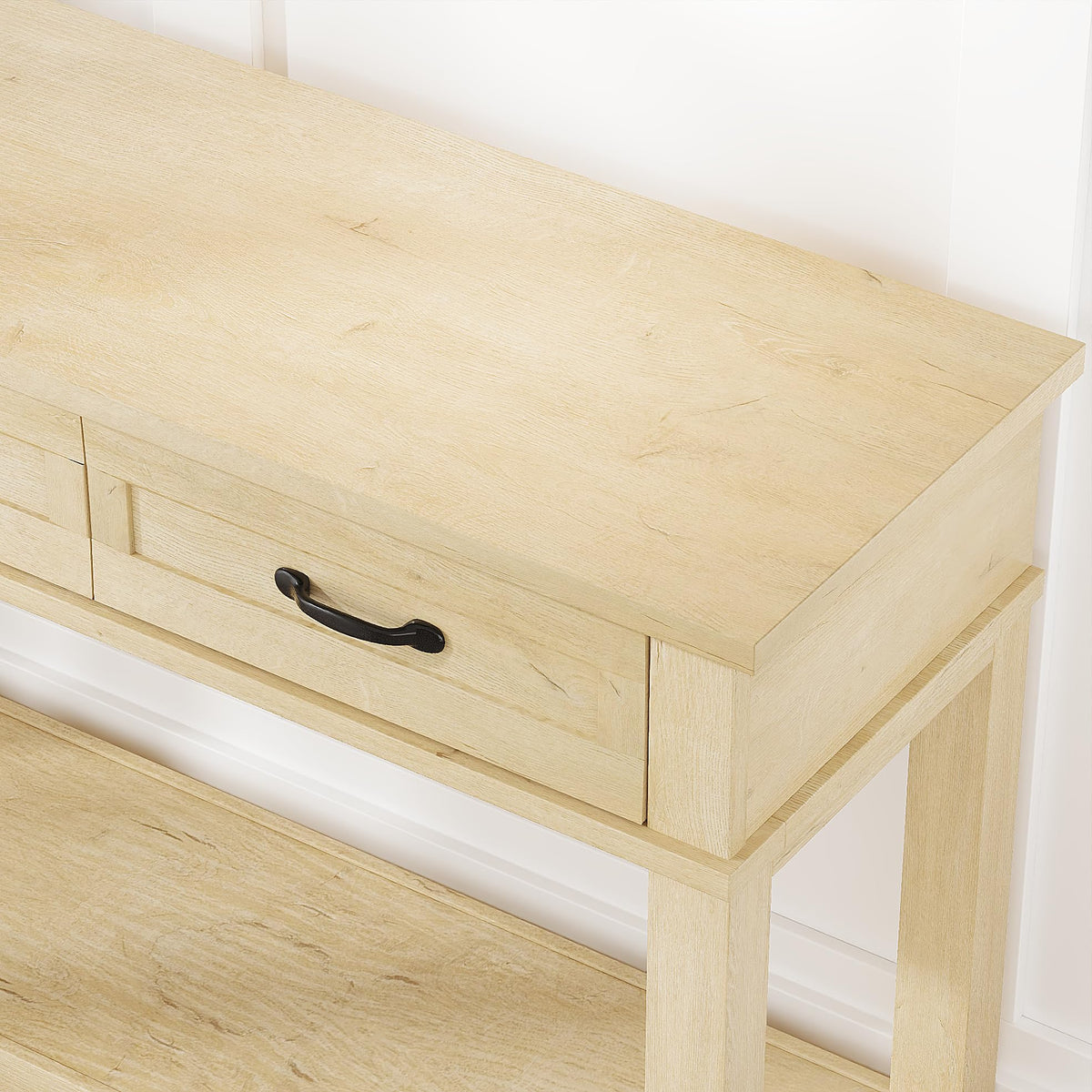 Light Oak 3 Drawer Console Table with Open Storage Shelf V223