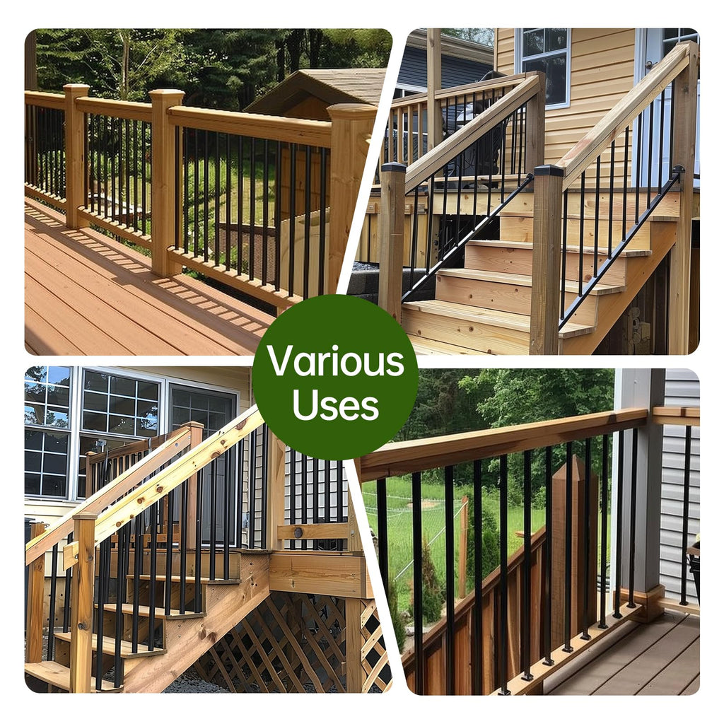 32"-100Pack Aluminum Deck Balusters Hollow Round Deck Railing Spindles Matte Coated Black V6218