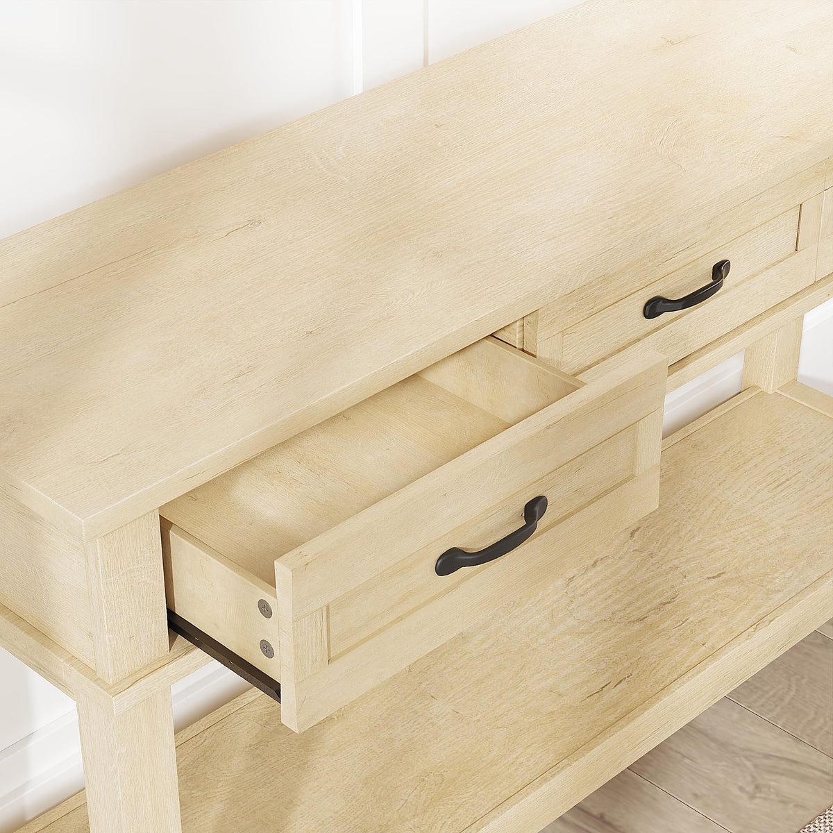 Light Oak 3 Drawer Console Table with Open Storage Shelf V223