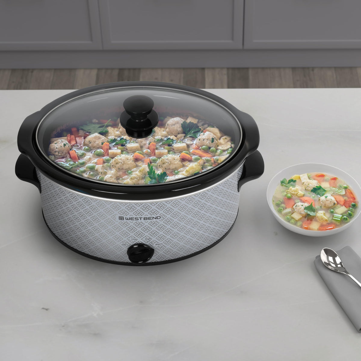 6-Quart Slow Cooker with Ceramic Crockpot and Glass Lid F90948