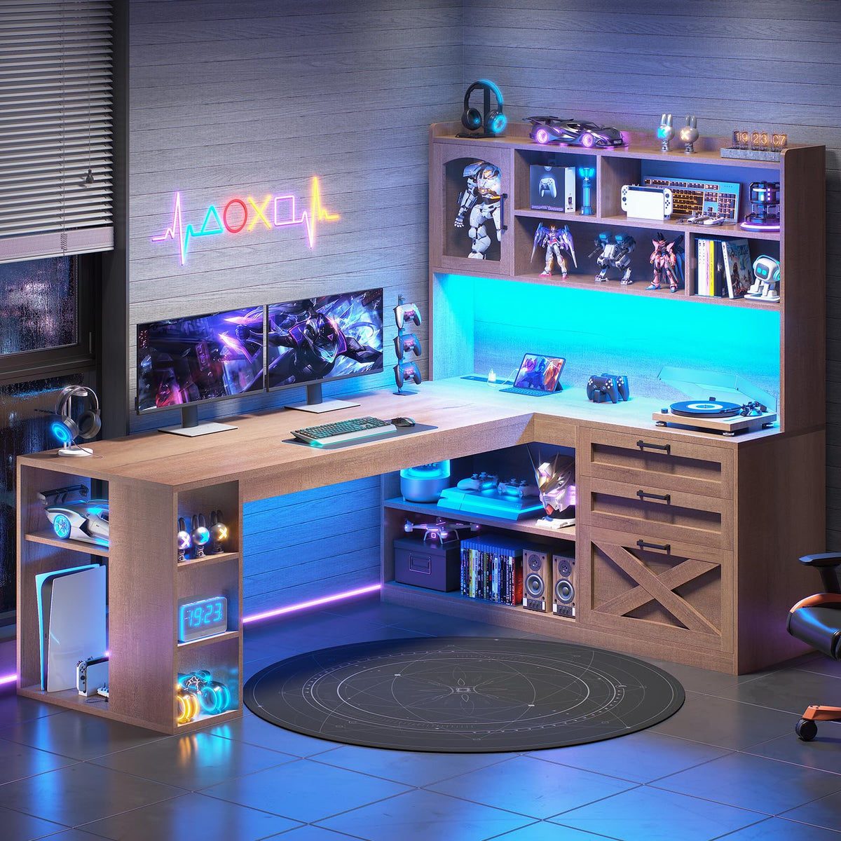 61" L Shaped Office Desk with Drawers and Storage K880588