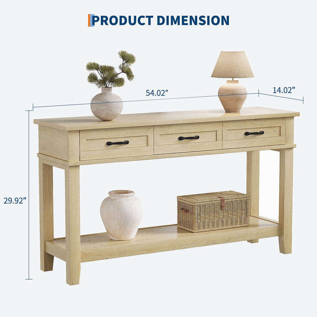 Light Oak 3 Drawer Console Table with Open Storage Shelf V223