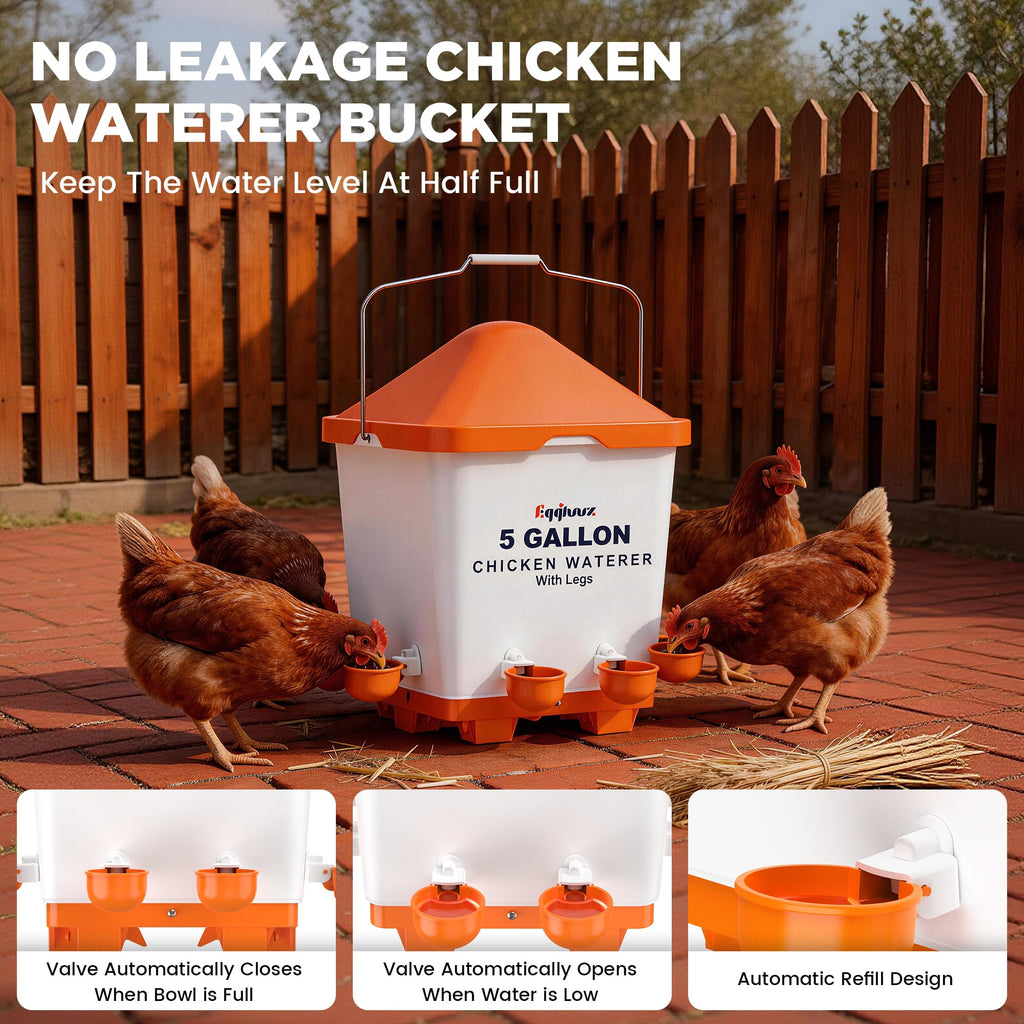 5 Gallons Chicken Waterer Bucket with Cups and Adjustable Legs D5541